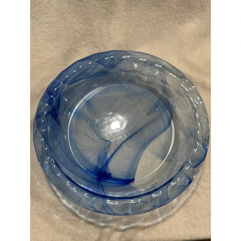 Pyrex Cobalt Blue Swirl Glass Pie Plate 9.5 Inch Fluted Rim Bakeware 24cm